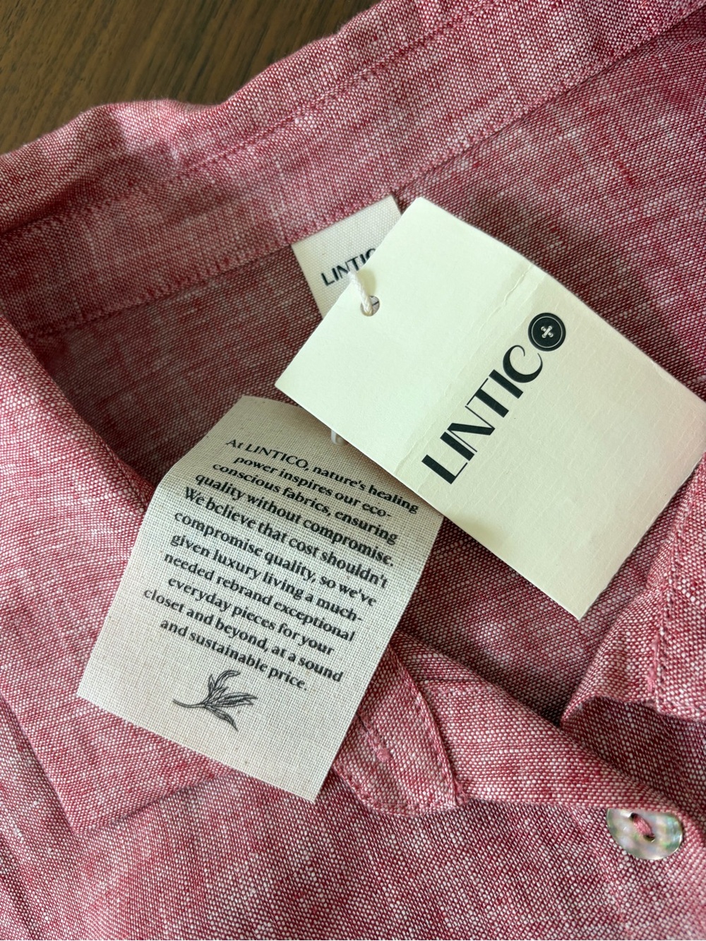Lintico 100% Linen Buttoned Closure Color-Blocked Shirt Denim Rose M Luxury NWT - Picture 8 of 10